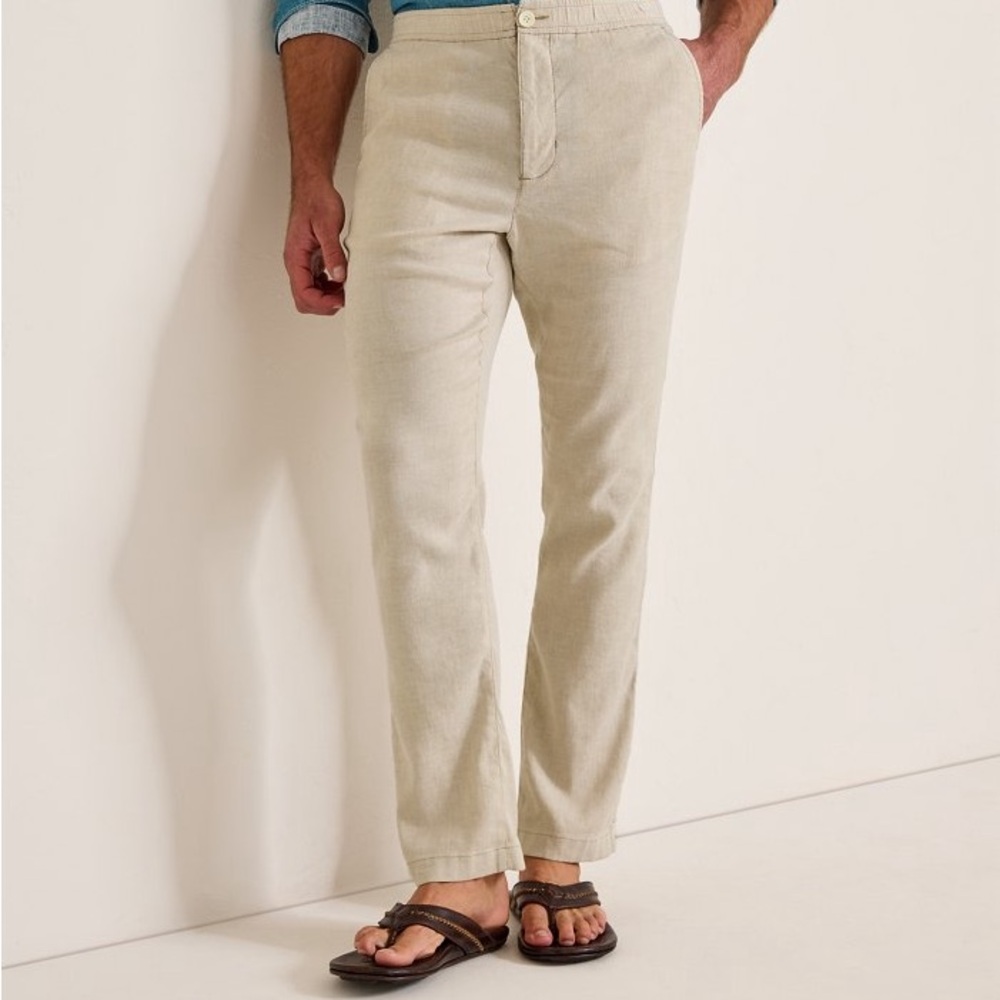 Tommy Bahama Beach Coast Stone Khaki Linen-Blend Elastic Waist Pant